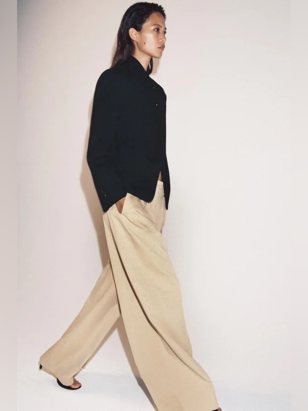 Zara Wide Leg Pants in Beige - Picture 4 of 14